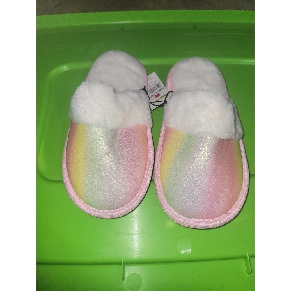 Girls rainbow fuzzy slippers 2/3